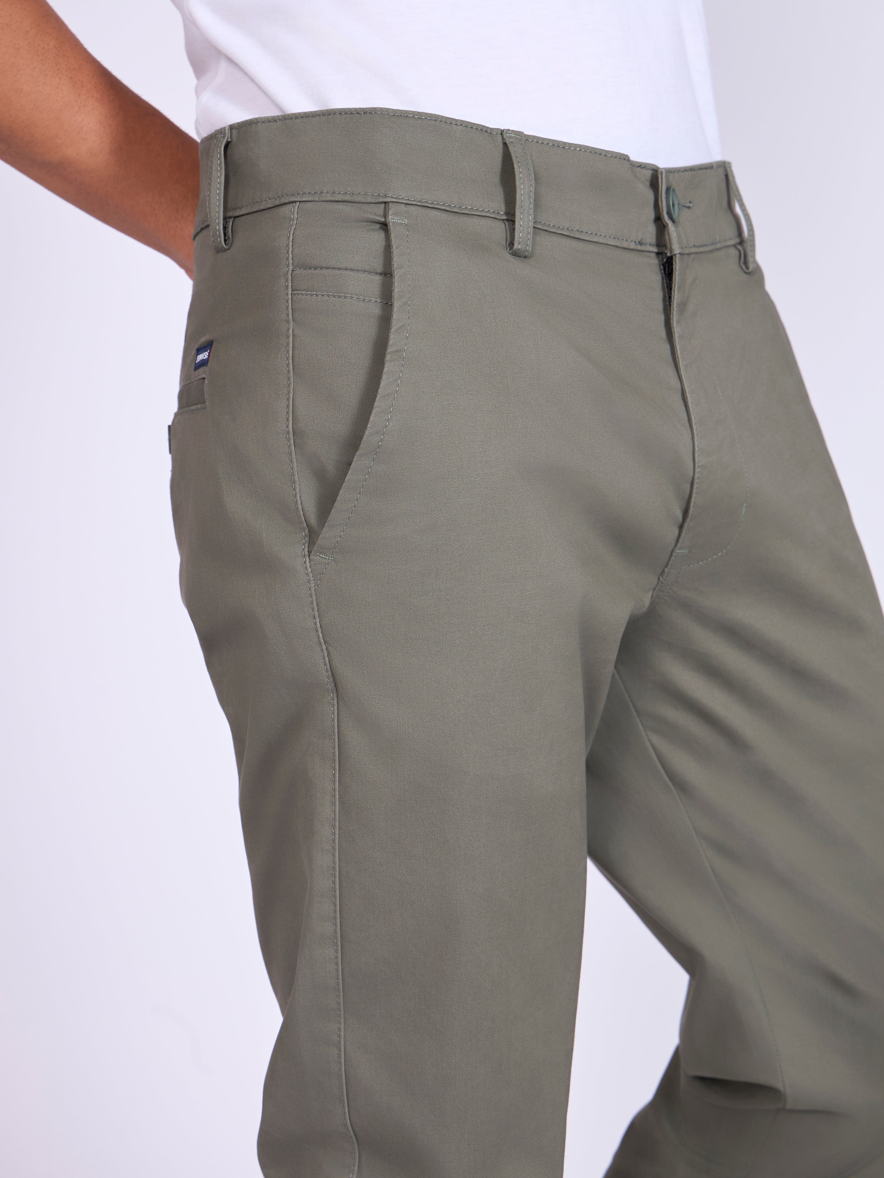 Men's Skinny Fit Cotton Pant in sage green