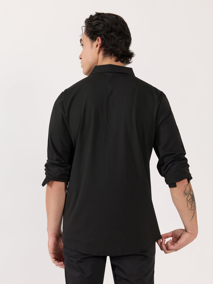 men's shirt-  Floral Design Embellished Shirt - black