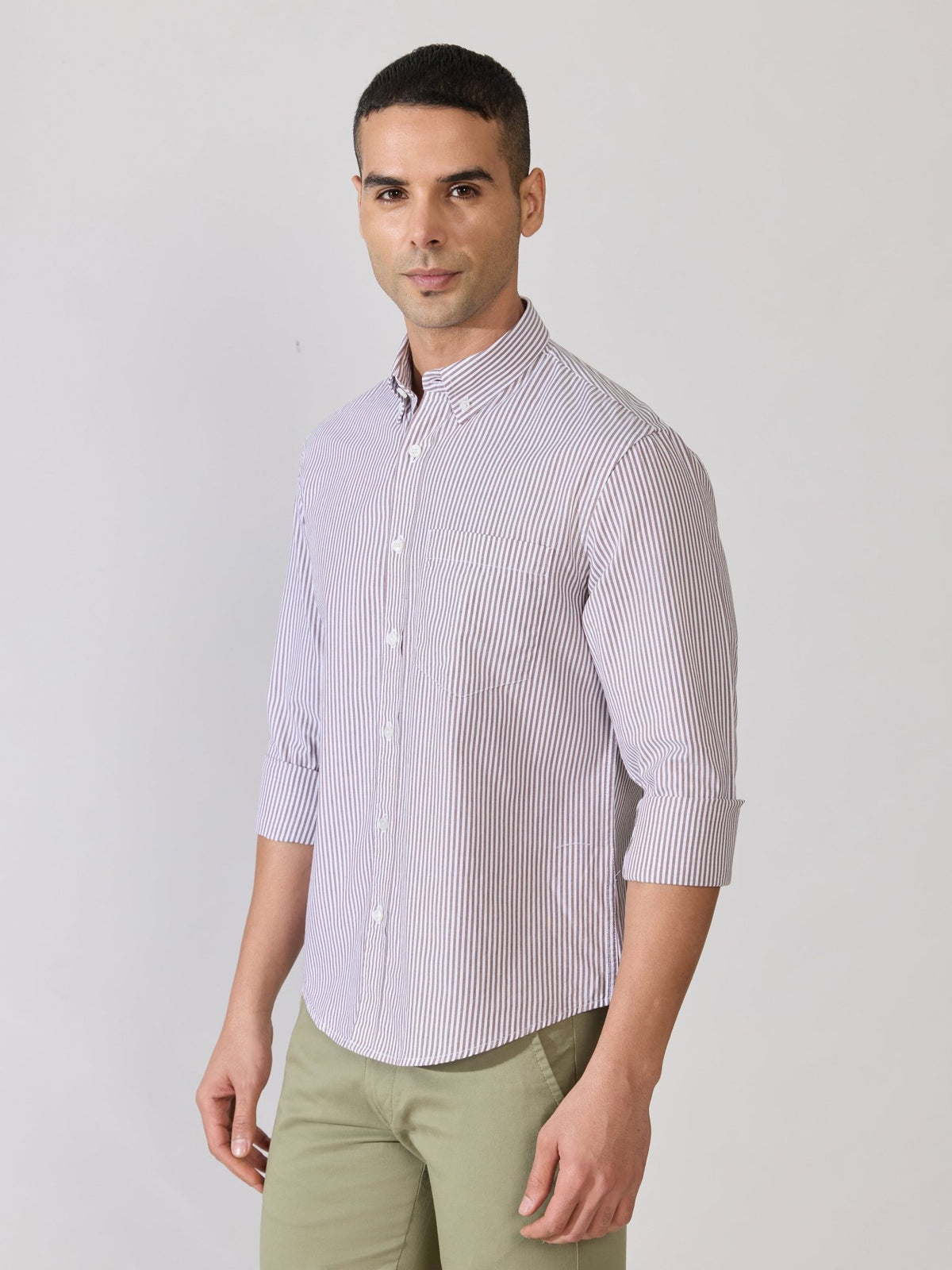 Neocut - Relaxed Striped Oxford Shirt - Brown - Espanshe