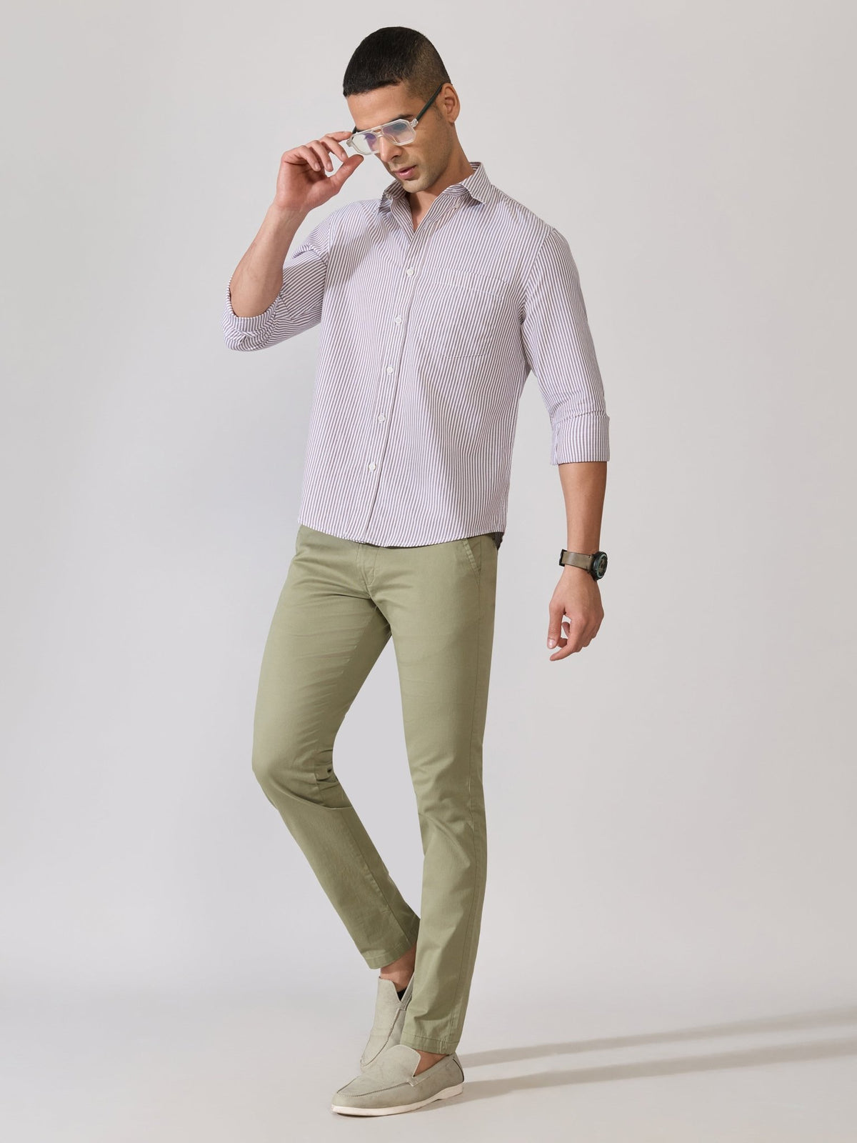 Neocut - Relaxed Striped Oxford Shirt - Brown - Espanshe