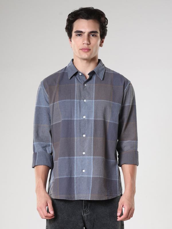 men's cement grey checkered  shirt made from pure cotton.