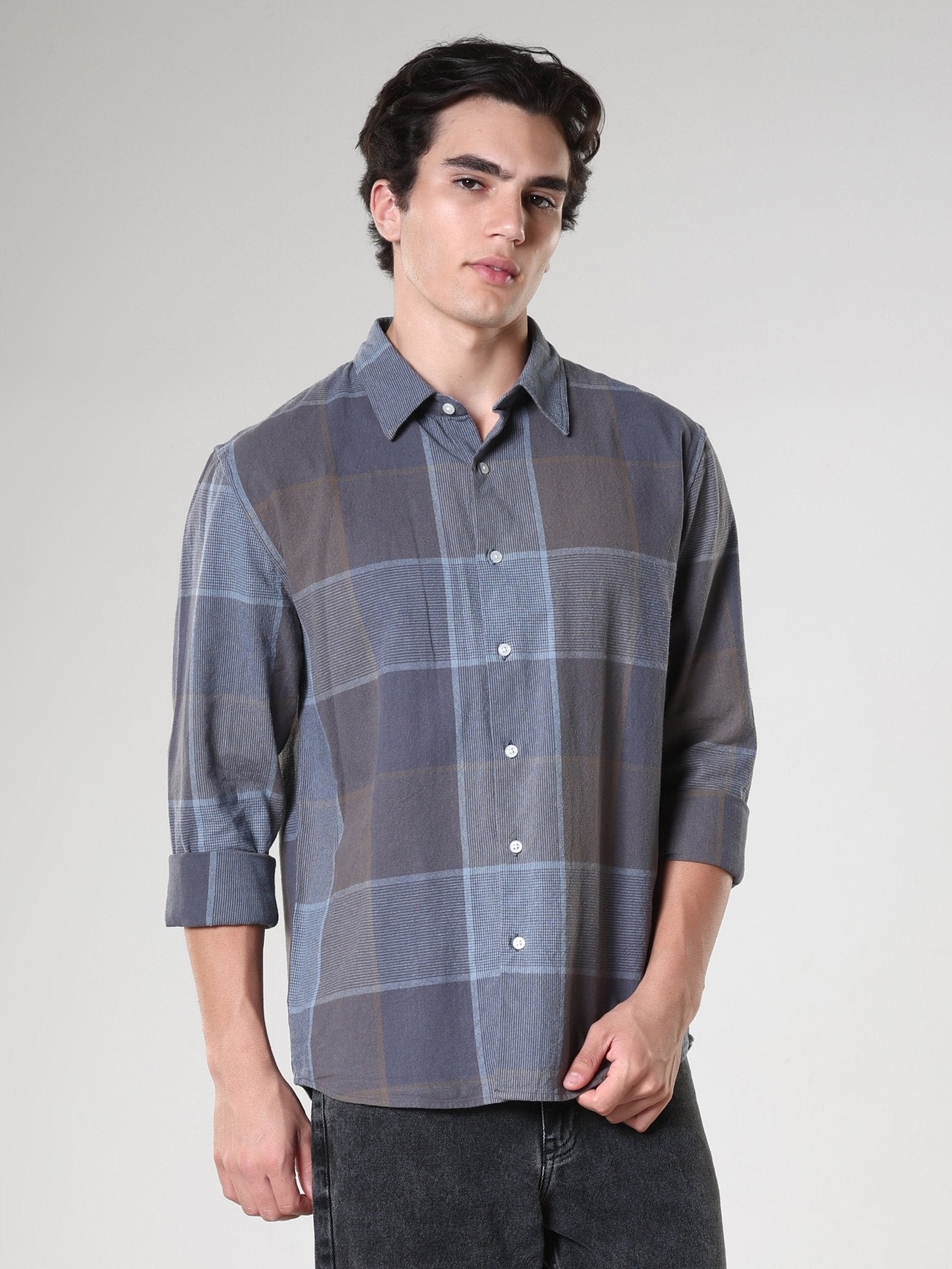 Axel - Checkered Regular Shirt - Cement - Espanshe