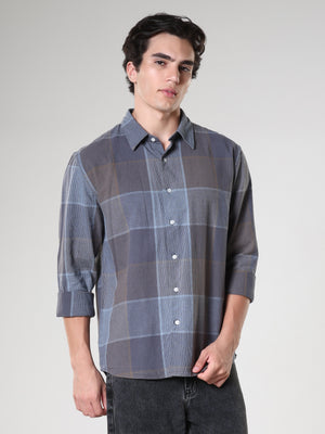 men's cement grey checkered  shirt made from pure cotton.