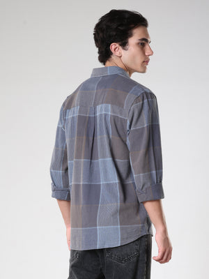 men's cement grey checkered  shirt made from pure cotton.