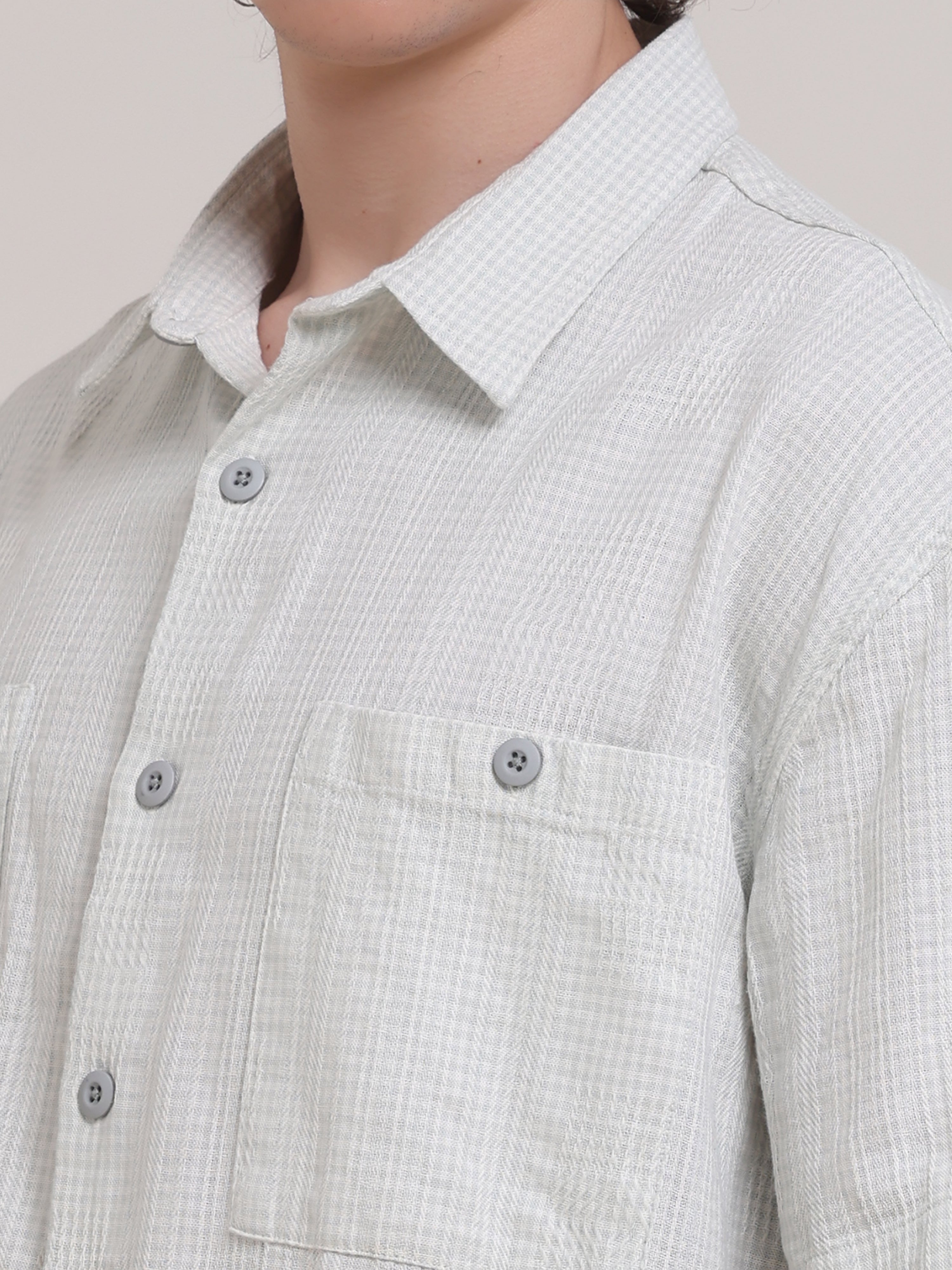 Michek Oversized Double Pocket Half Sleeve Shirt- Green