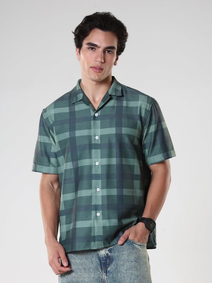 Kerenza - Checkered Lycra Shirt -Forest Green - Espanshe