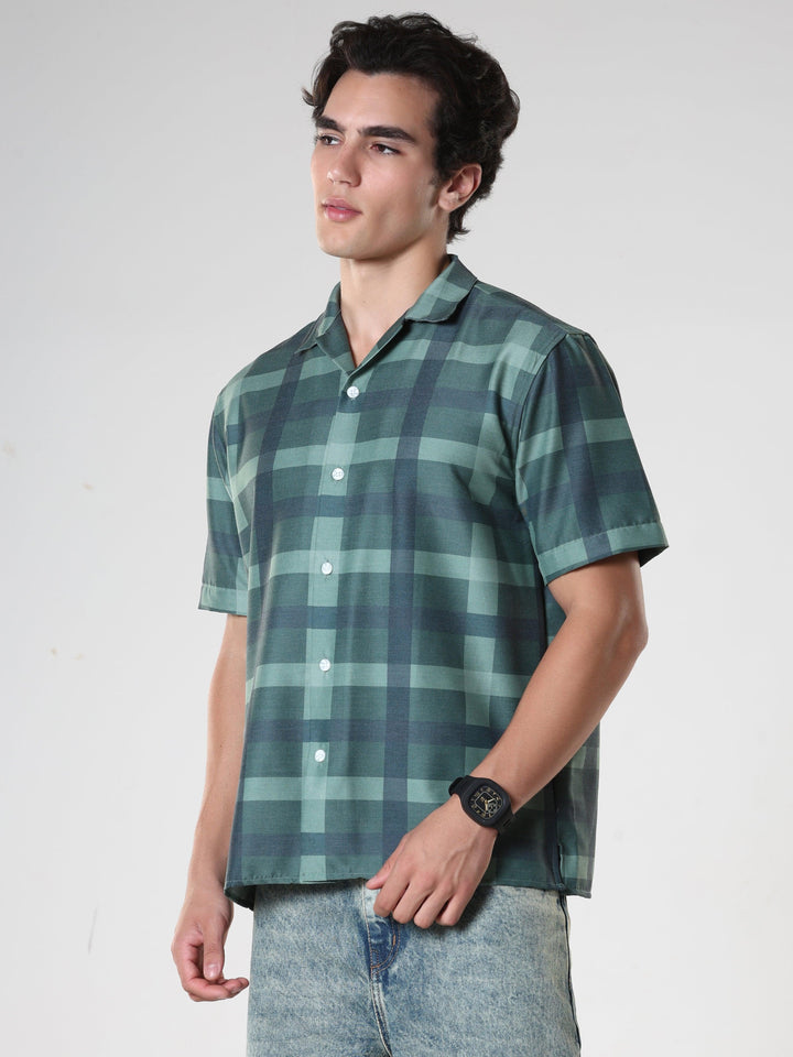 Kerenza - Checkered Lycra Shirt -Forest Green - Espanshe