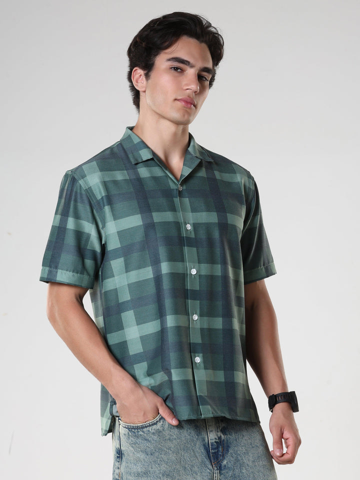 Kerenza - Checkered Lycra Shirt -Forest Green - Espanshe