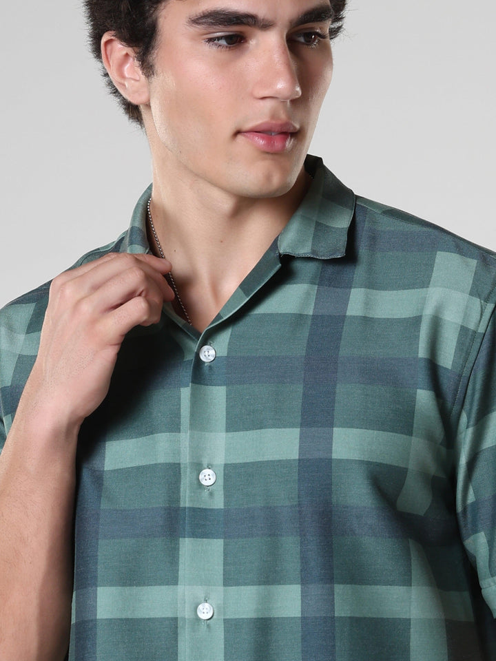 Kerenza - Checkered Lycra Shirt -Forest Green - Espanshe