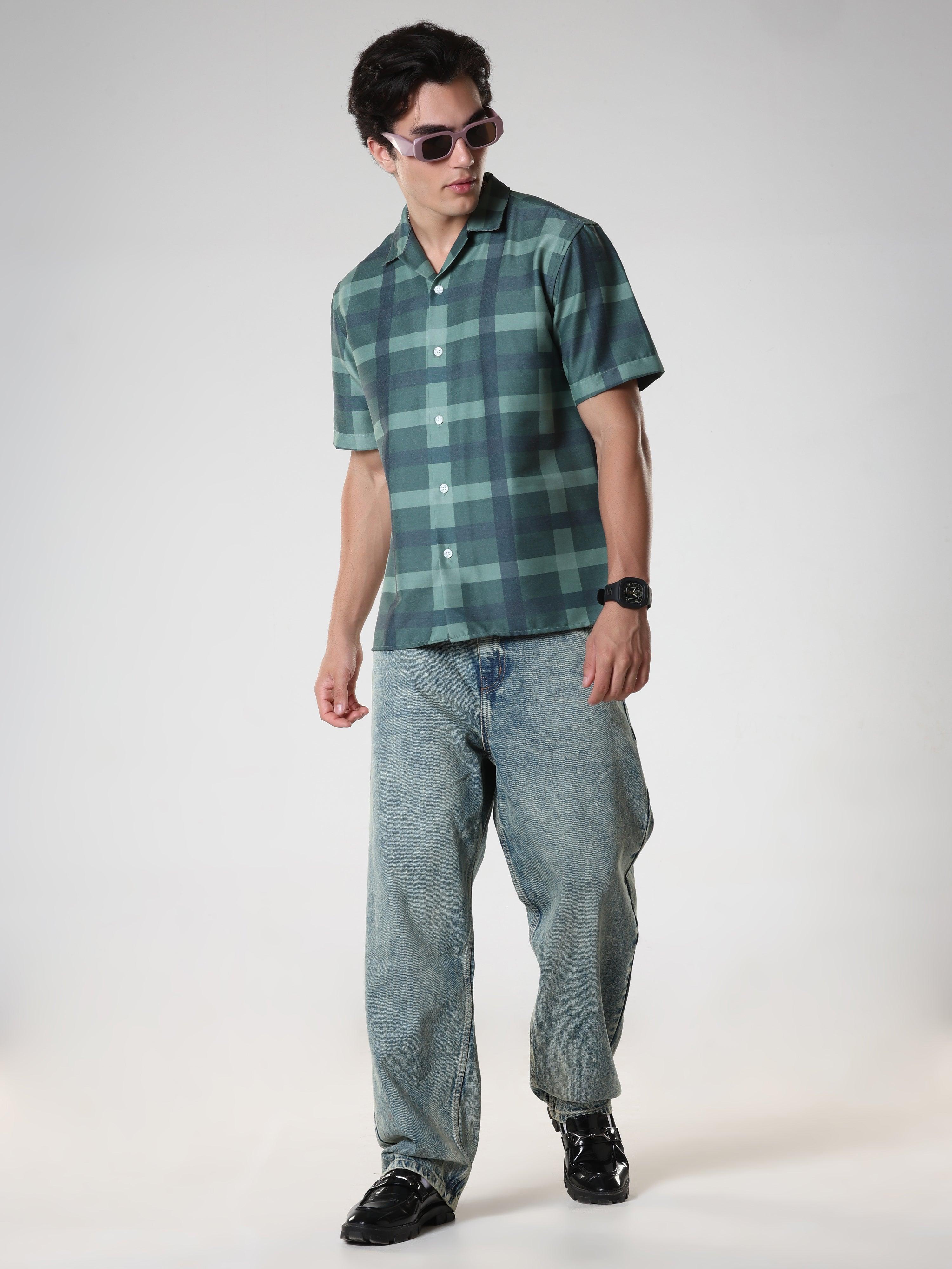Kerenza - Checkered Lycra Shirt -Forest Green – Espanshe