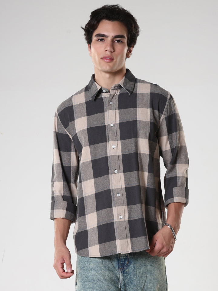 men's black checkered  shirt made from pure cotton.