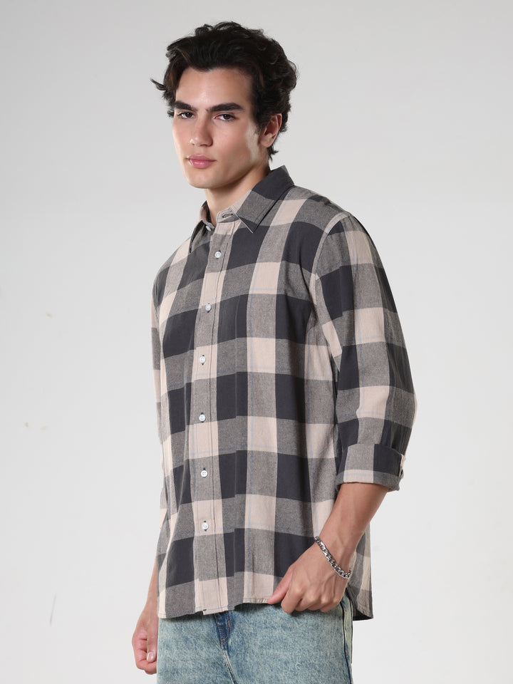 men's black checkered  shirt made from pure cotton.