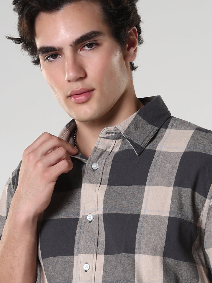 men's black checkered  shirt made from pure cotton.