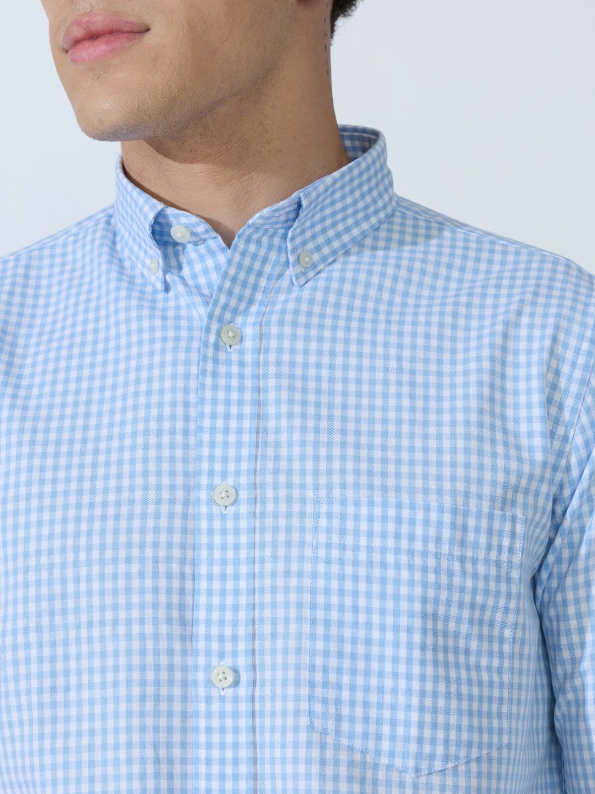 Sara - 100% Cotton Gingham Shirt - Light Blue - Espanshe