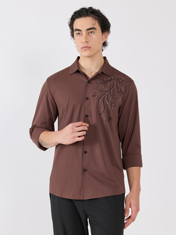Osmond - Regal Swirl Embellished Shirt - Coffee Brown