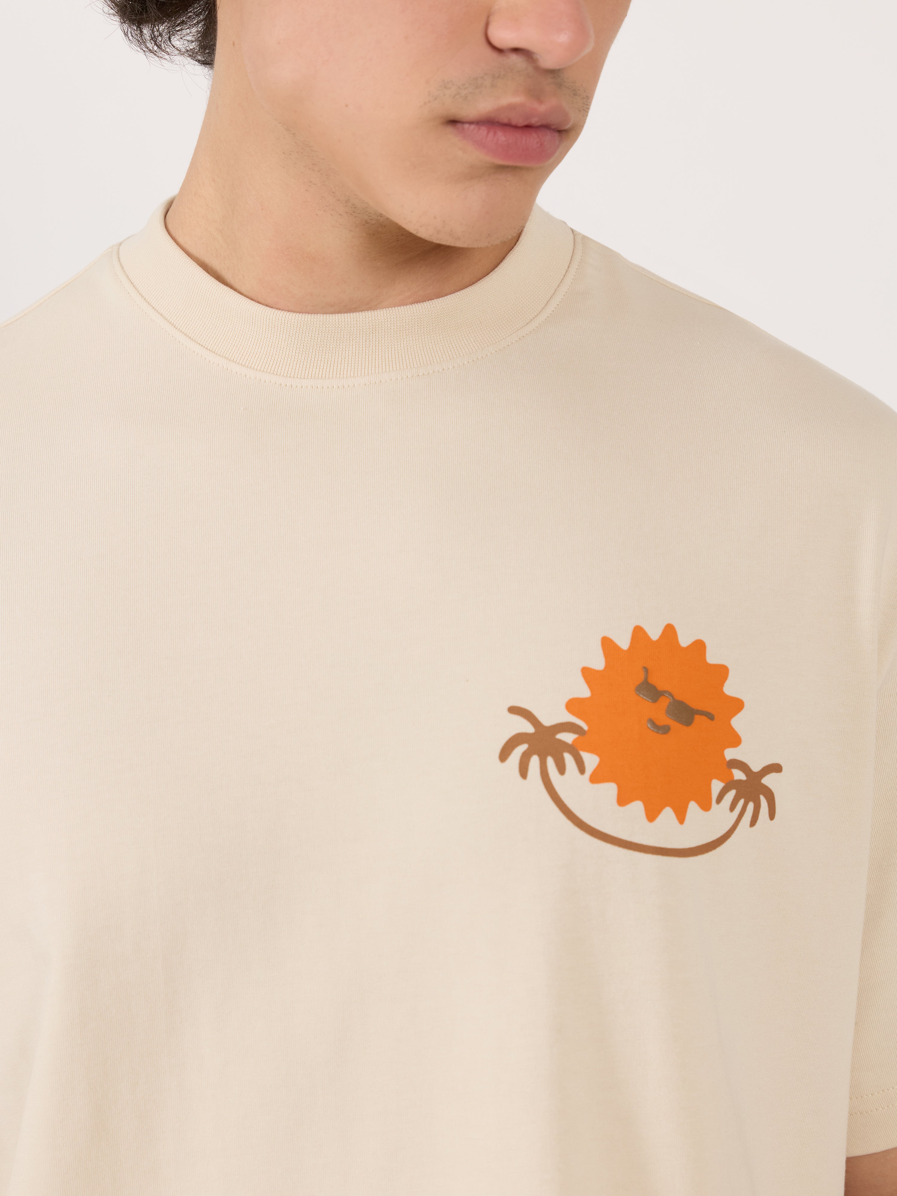 Men's Printed cream Loose Fit T-Shirt