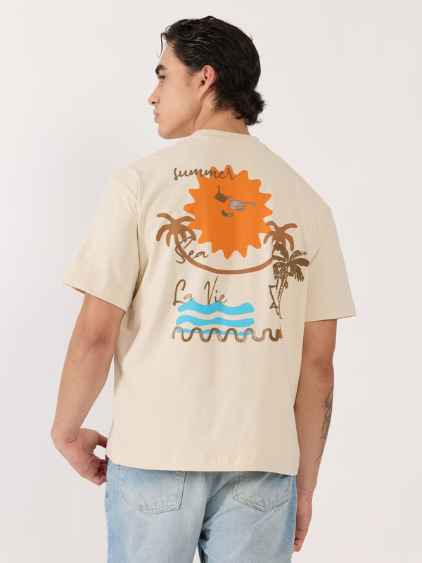 Sheldon - Summer Vibes Graphic Cream Loose Fit T-Shirt