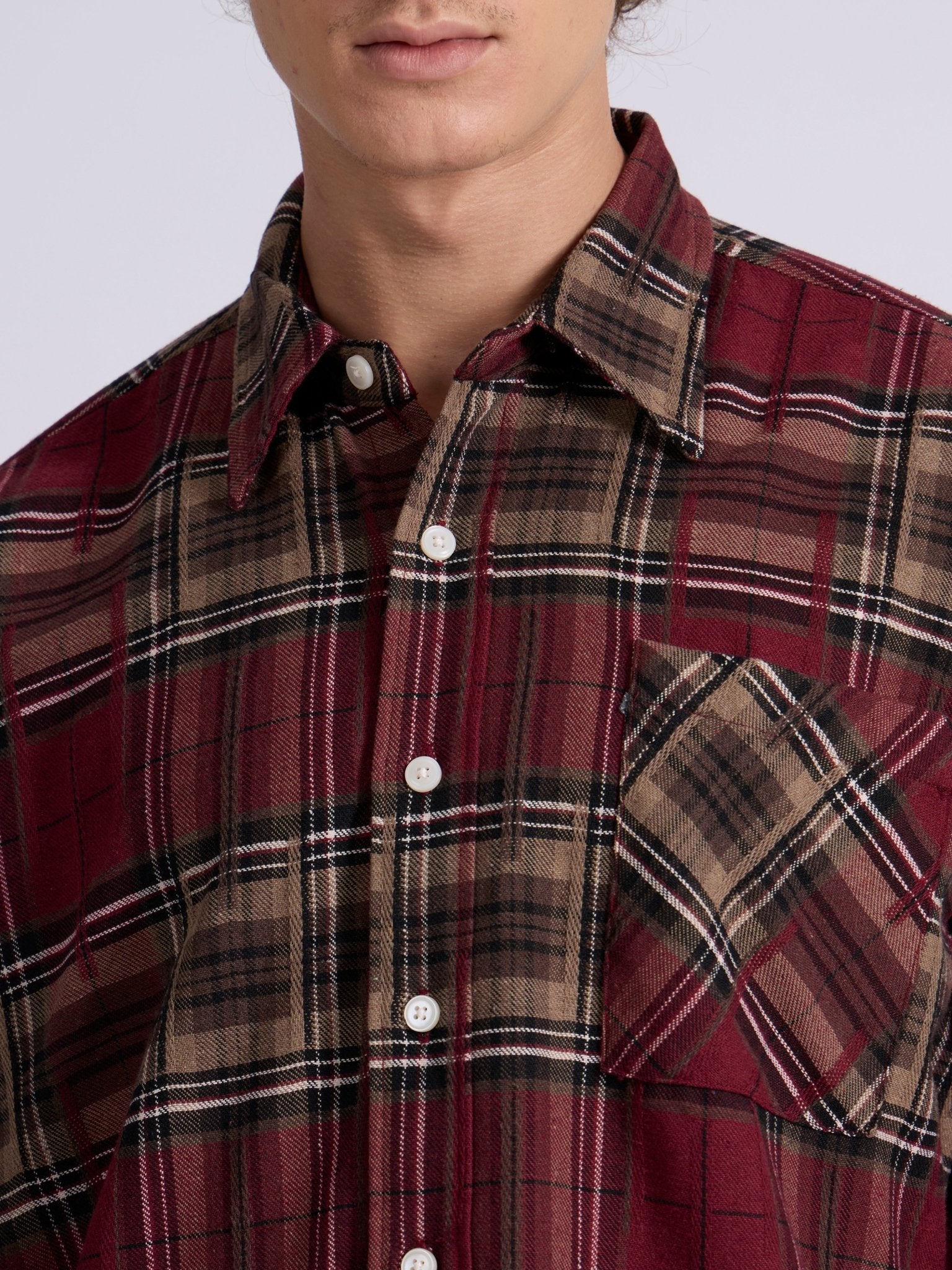 Talbot - Drop Shoulder Checks Shirt - Maroon - Espanshe