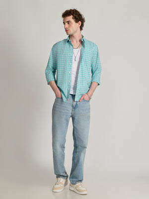 Men's Relaxed Fit Checks Shirt - blue green