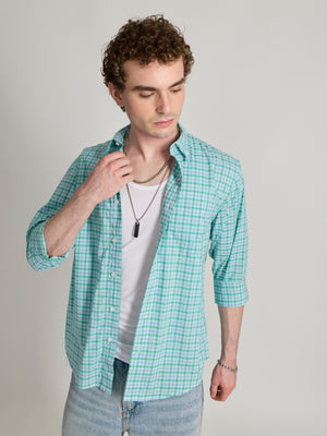 Men's Relaxed Fit Checks Shirt - blue green