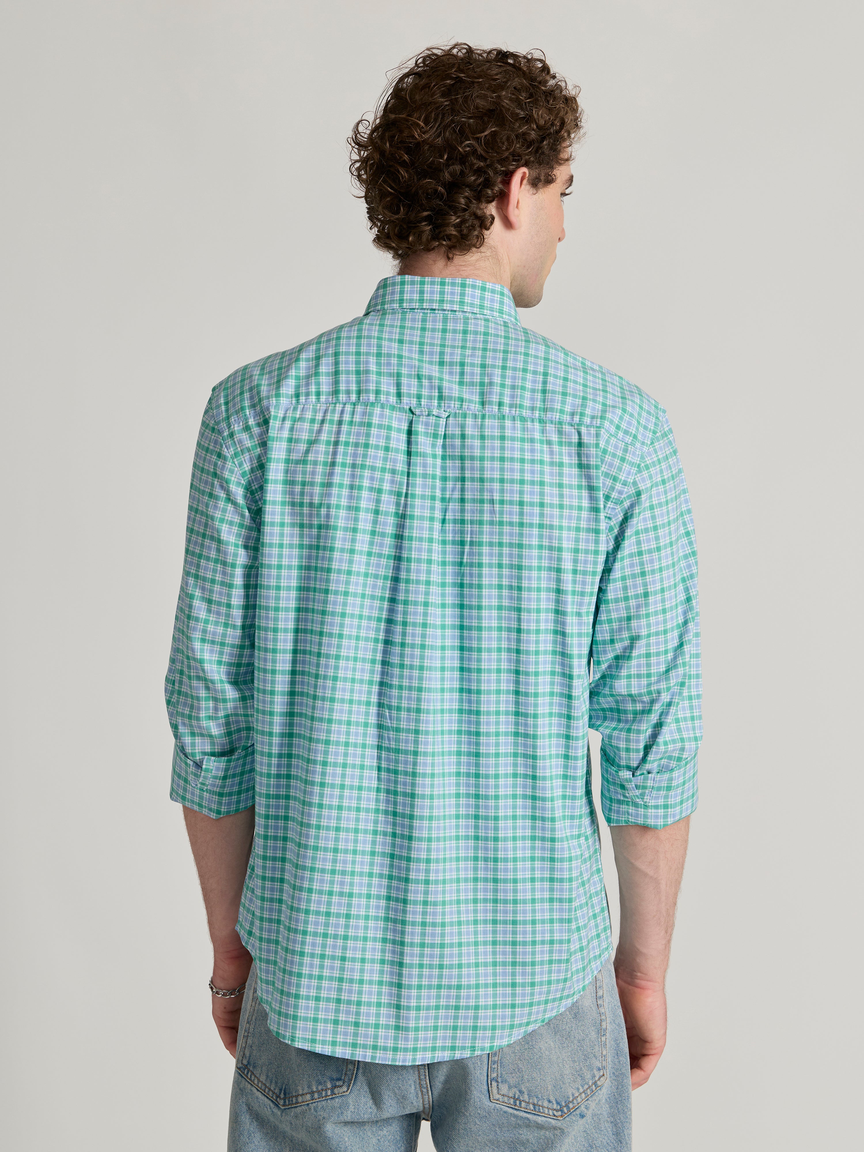 Men's Relaxed Fit Checks Shirt - blue green