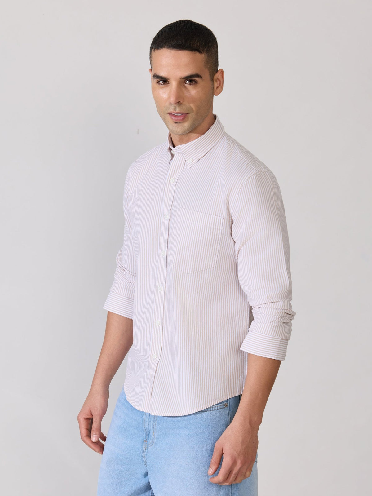 Neocut - Relaxed Striped Oxford Shirt - Peach - Espanshe
