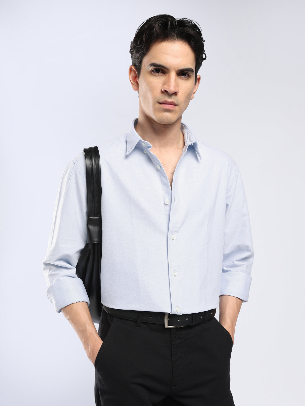 Cove -  Relaxed Fit Yarn Dyed Oxford Shirt  - Light Blue