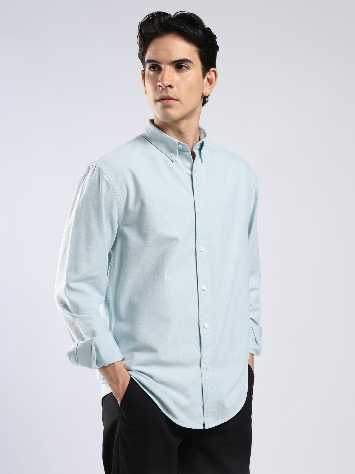 Cove -  Relaxed Fit Yarn Dyed Oxford Shirt  - Pale Turquoise