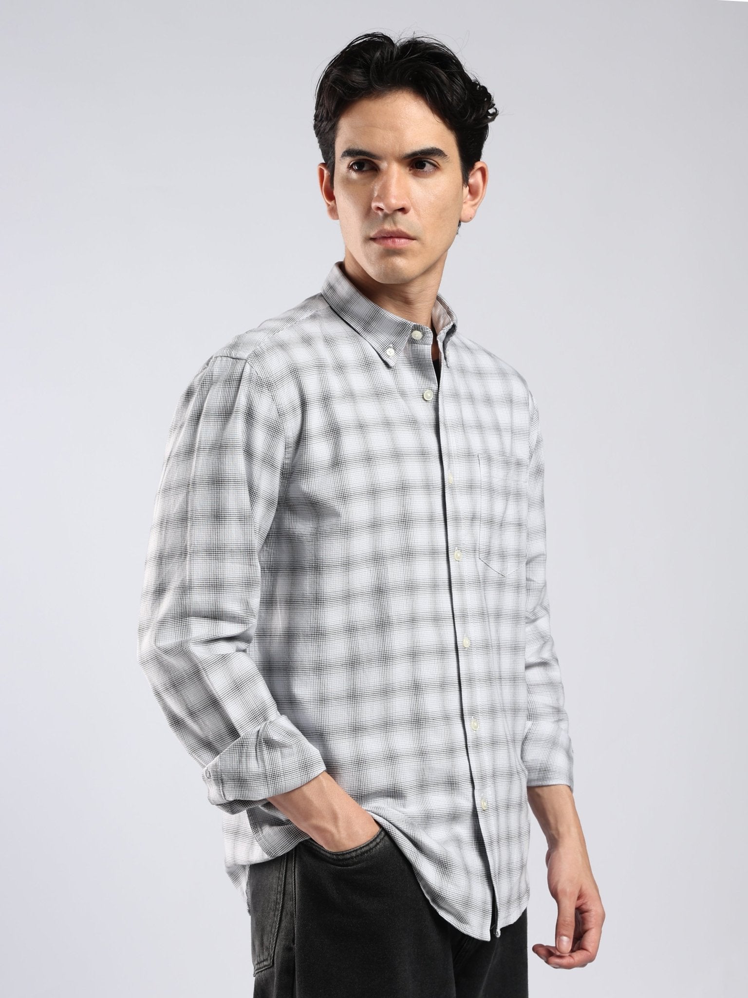 Lutana - Oxford Checks Shirt - Light Grey - Espanshe