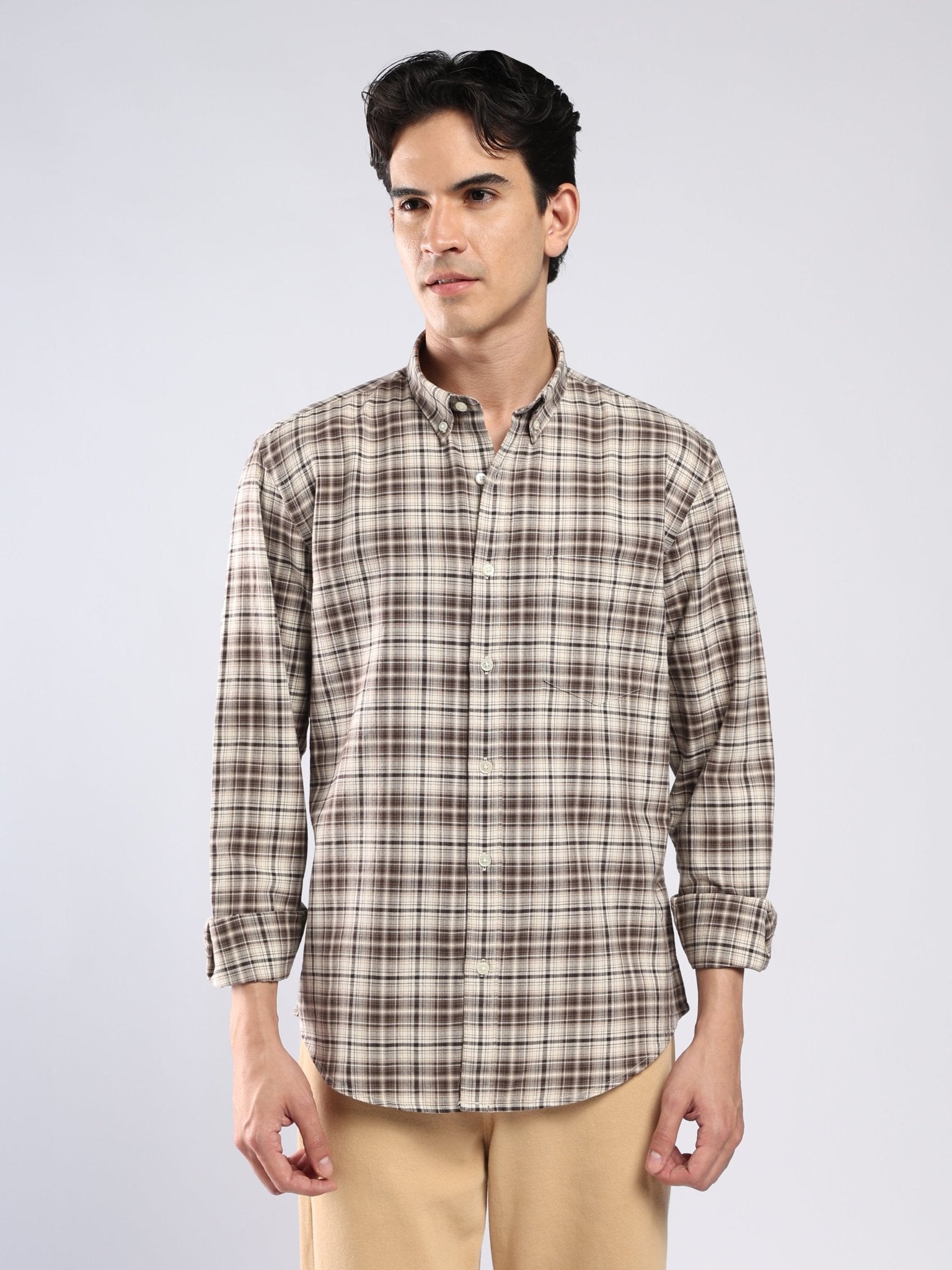 Lutana - Oxford Checks Shirt - Muted Brown - Espanshe