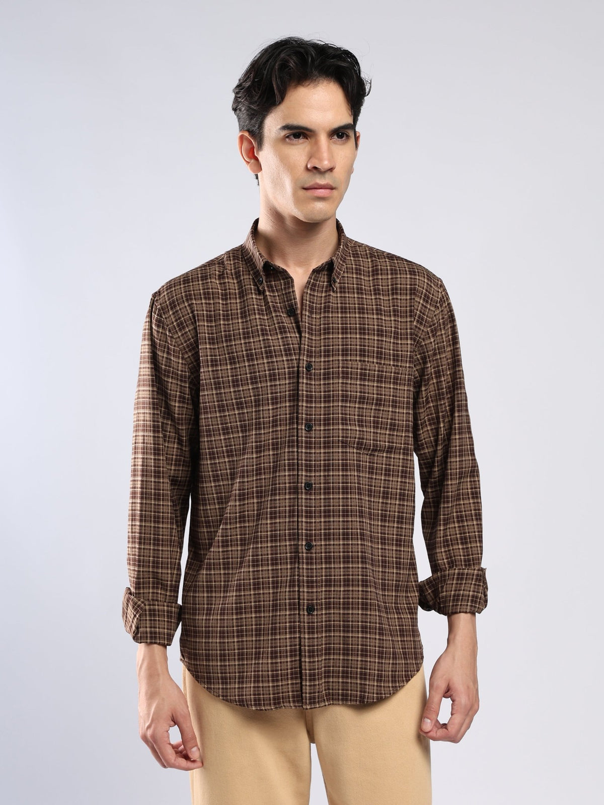 Vololo - Relaxed Fit Checks Shirt - Brown - Espanshe