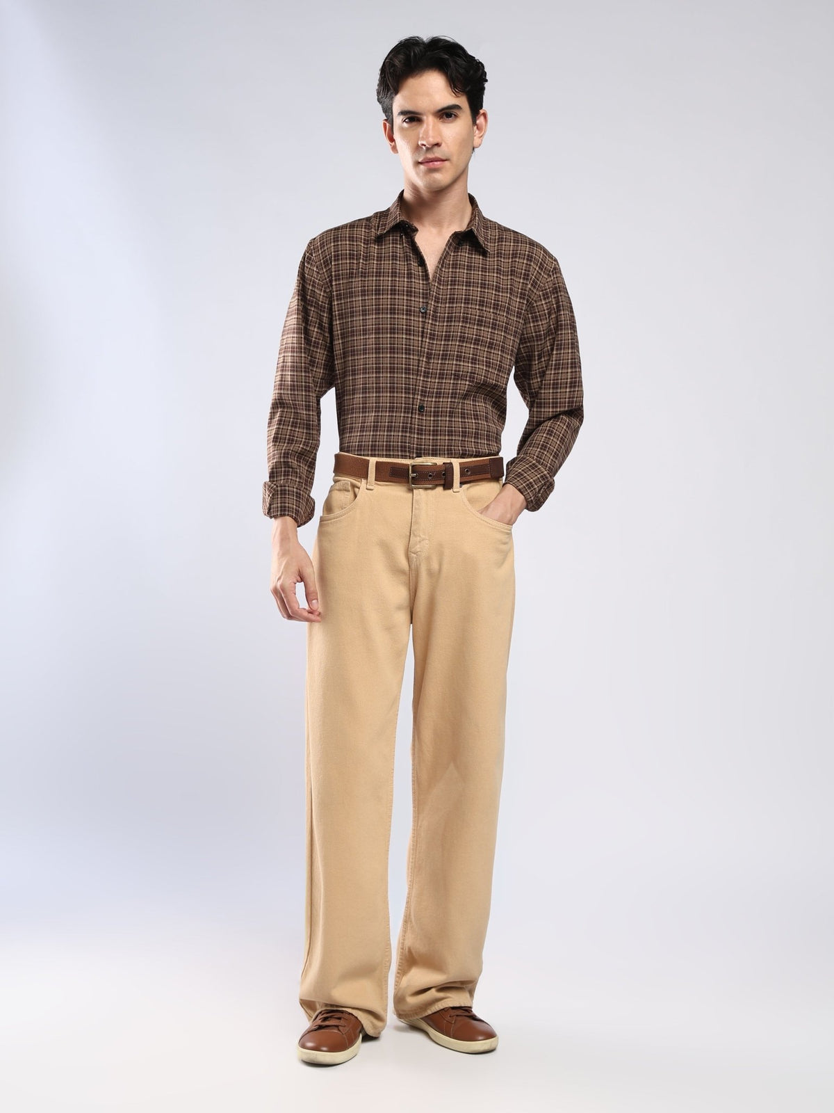 Vololo - Relaxed Fit Checks Shirt - Brown - Espanshe