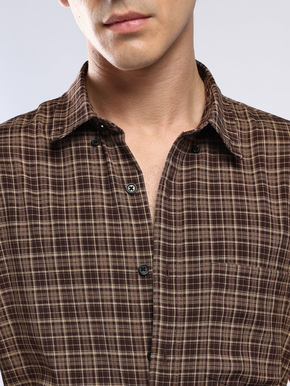Vololo - Relaxed Fit Checks Shirt - Brown - Espanshe