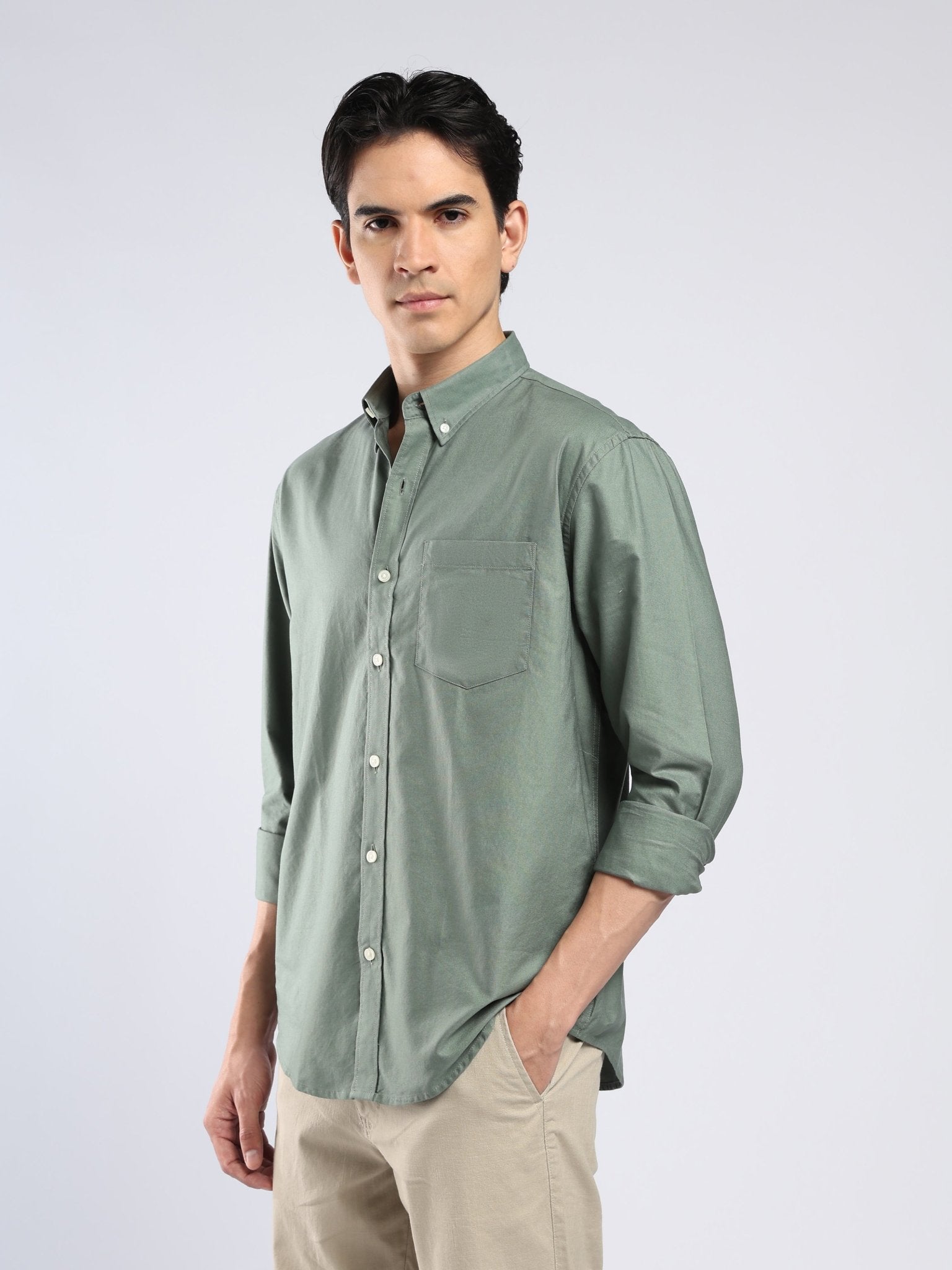 Tava - Relaxed Fit Oxford Shirt - Green - Espanshe