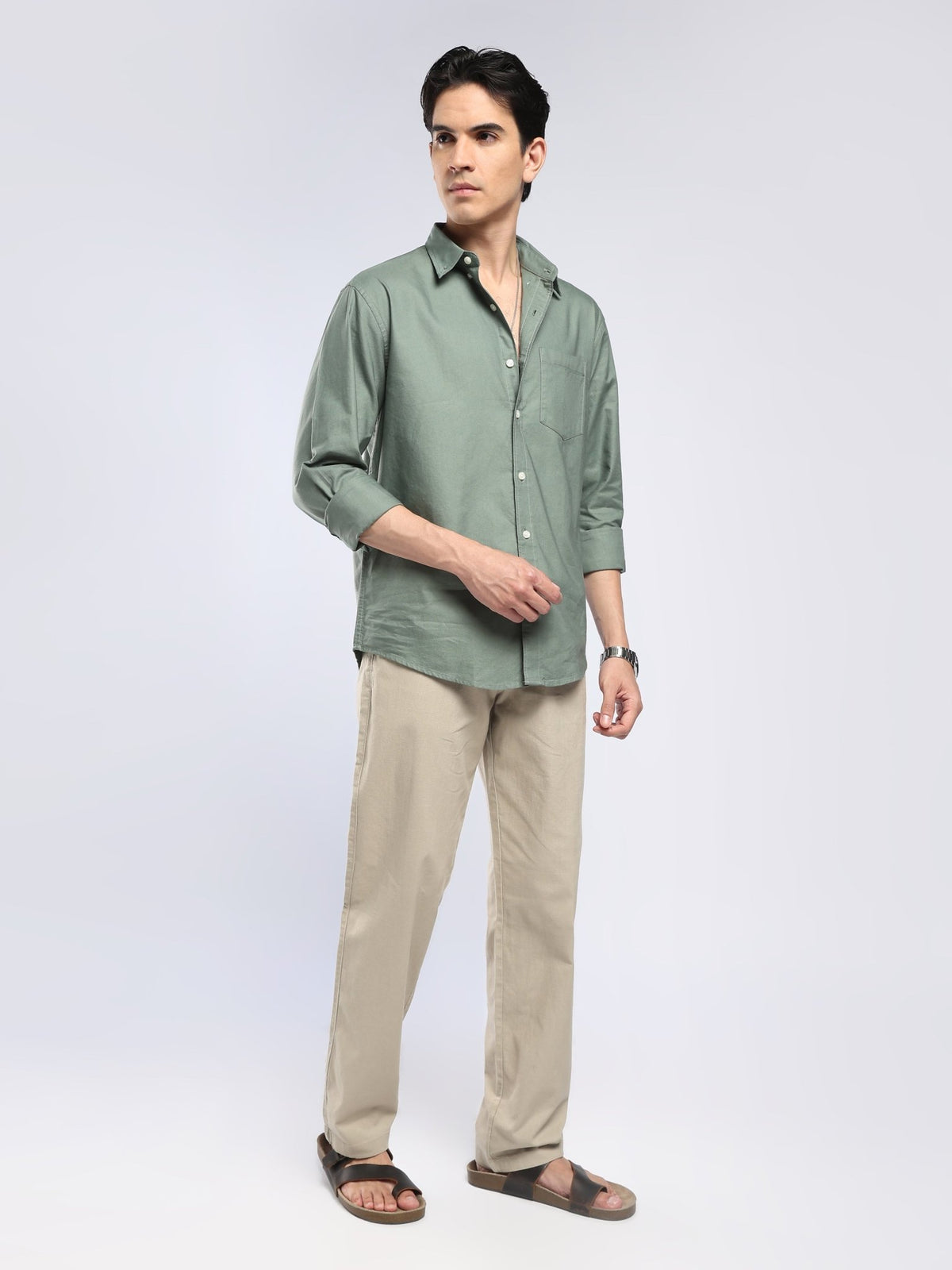 Tava - Relaxed Fit Oxford Shirt - Green - Espanshe