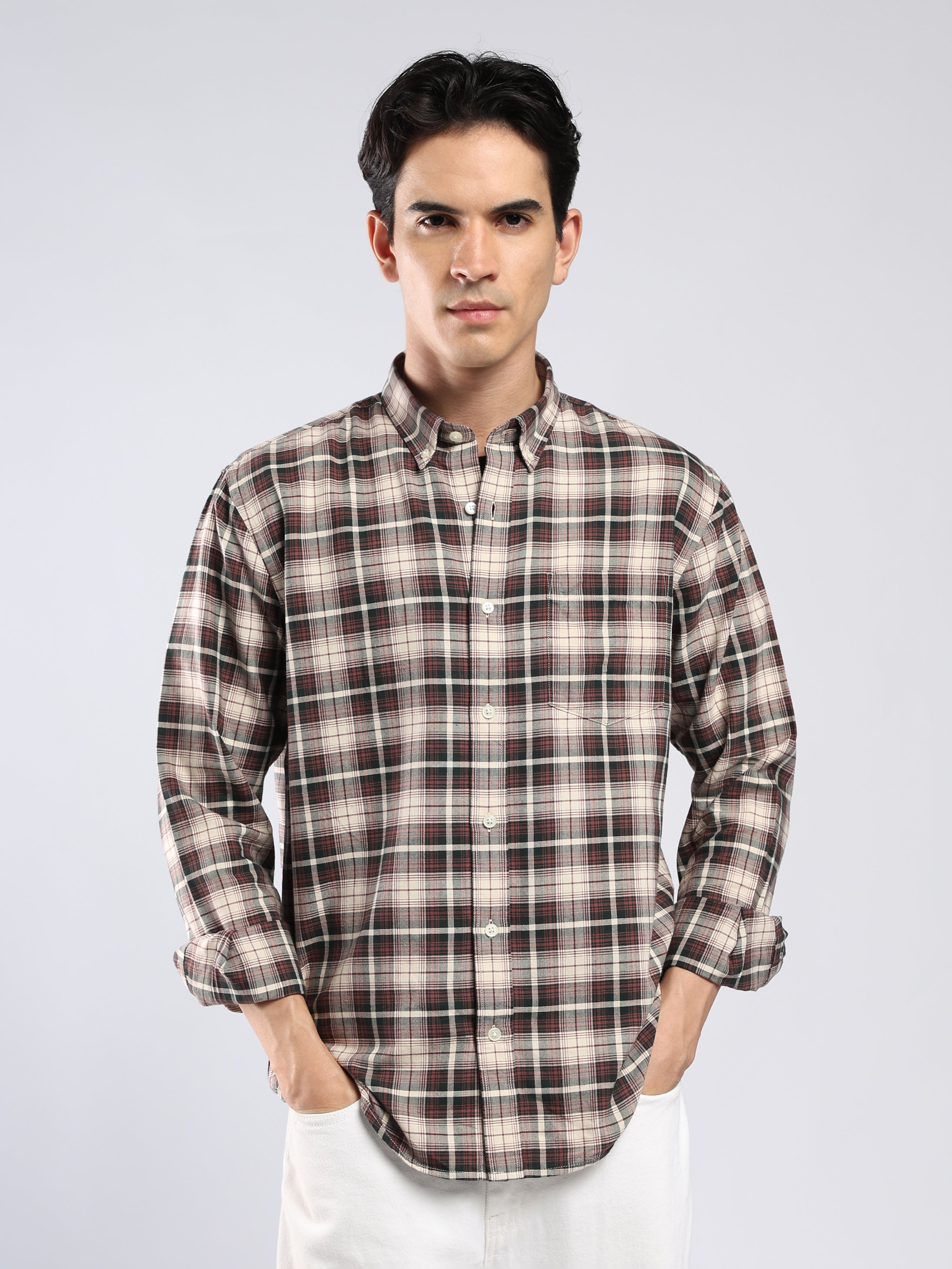 Lutana - Oxford Checks Shirt - Burgundy Red