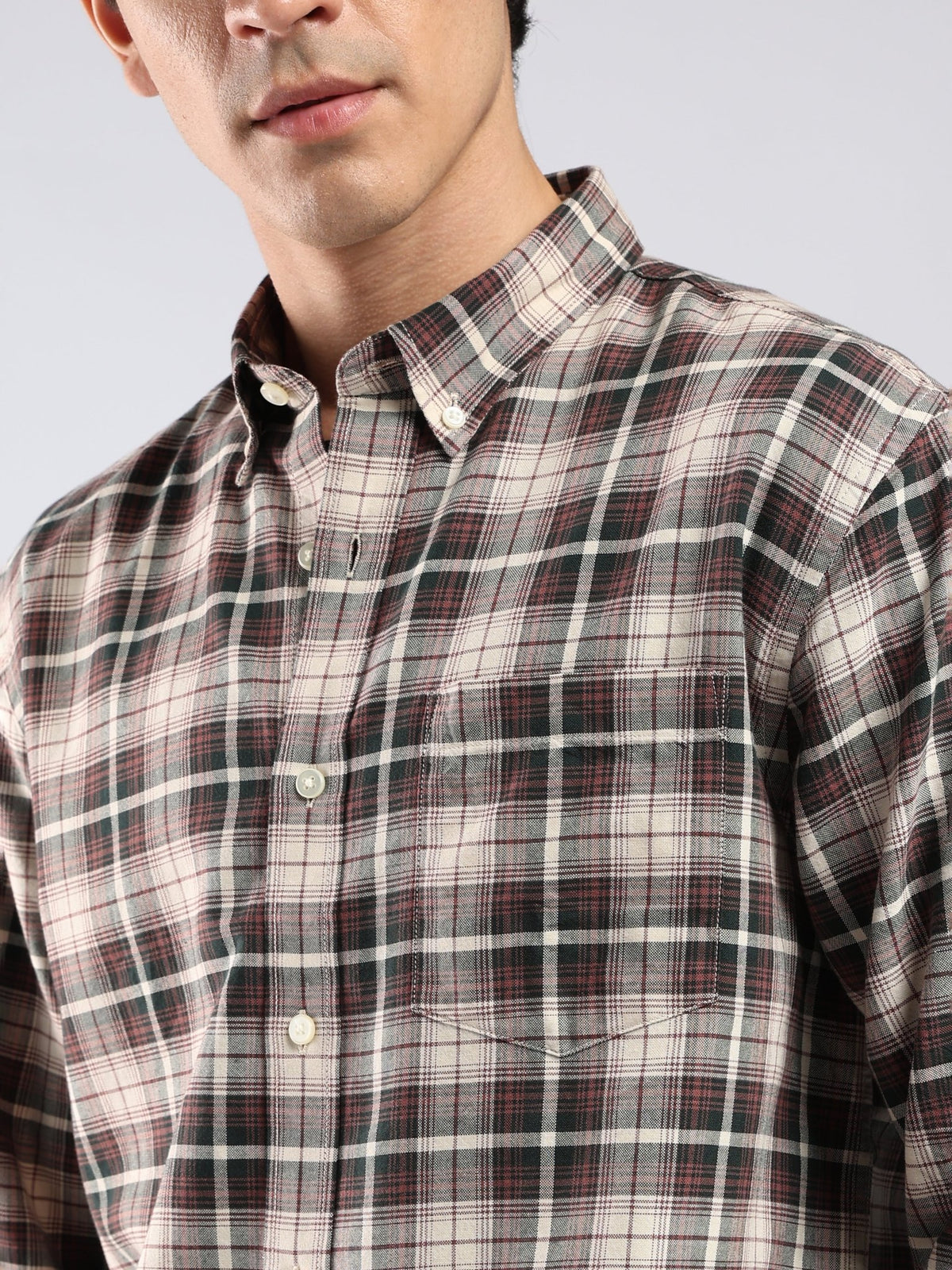 Lutana - Oxford Checks Shirt - Burgundy Red - Espanshe