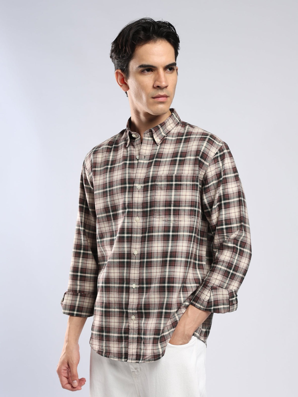 Lutana - Oxford Checks Shirt - Burgundy Red - Espanshe