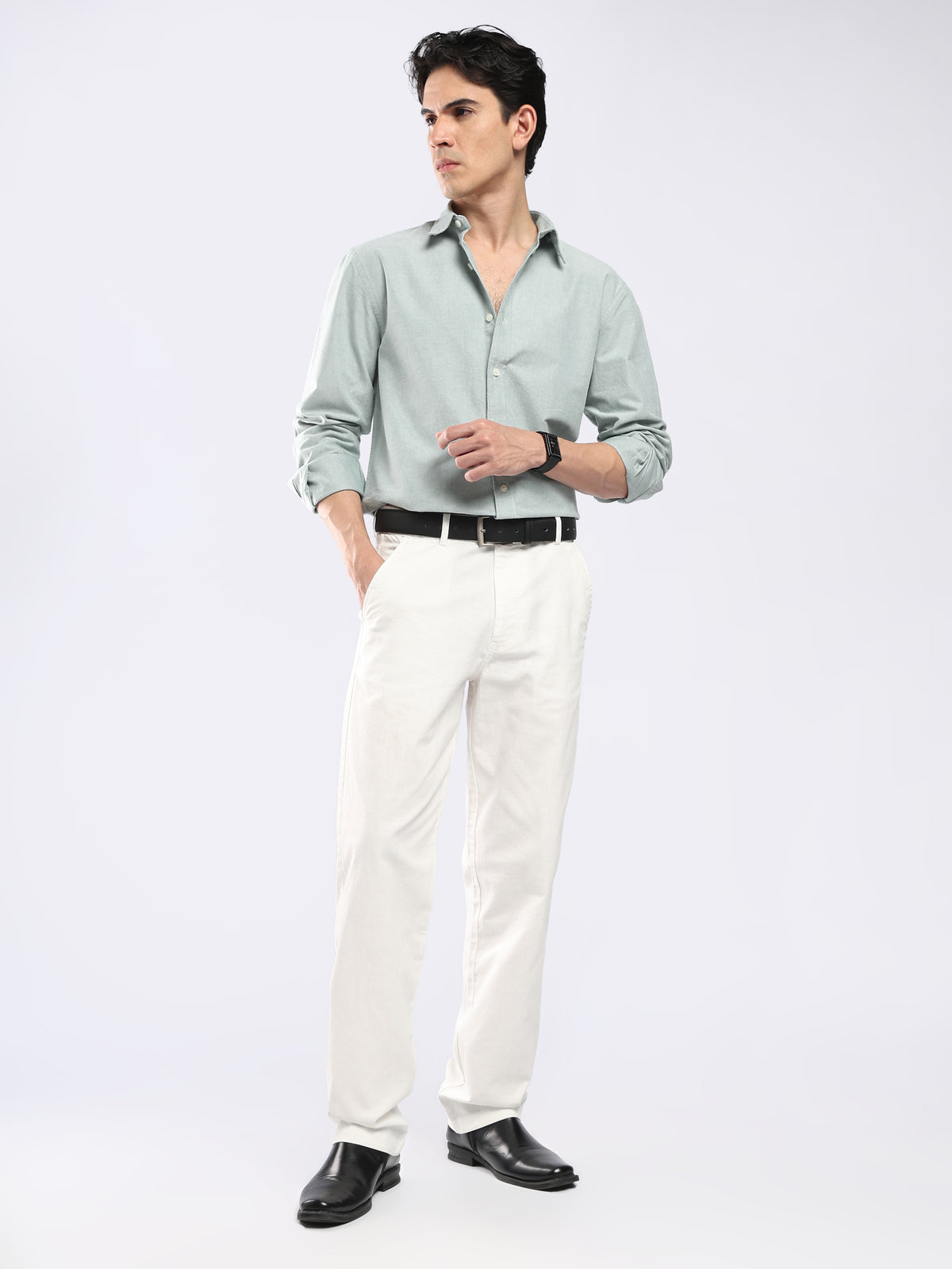 Cove -  Relaxed Fit Yarn Dyed Oxford Shirt  - Light Green