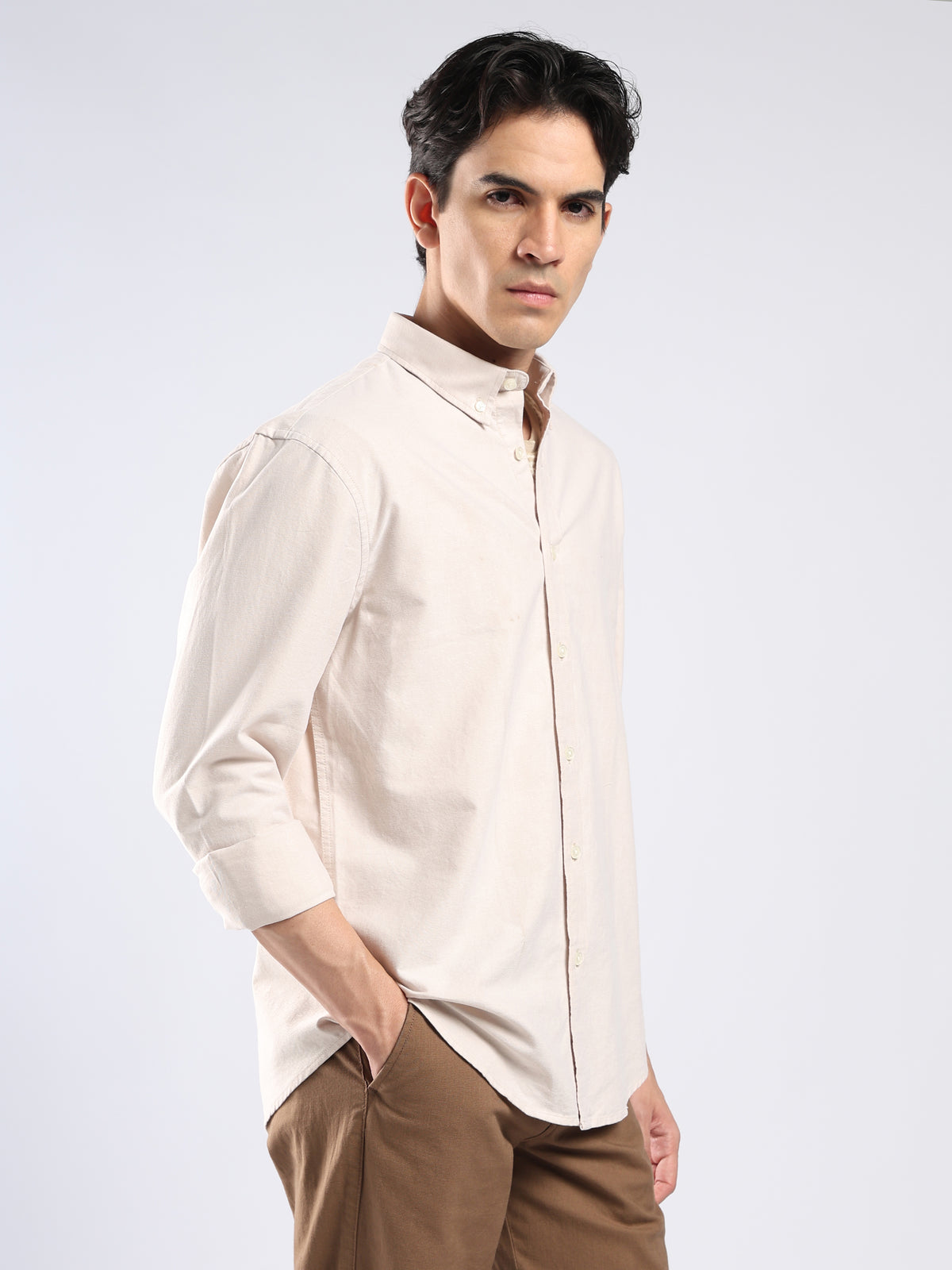 Cove -  Relaxed Fit Yarn Dyed Oxford Shirt  - Beige