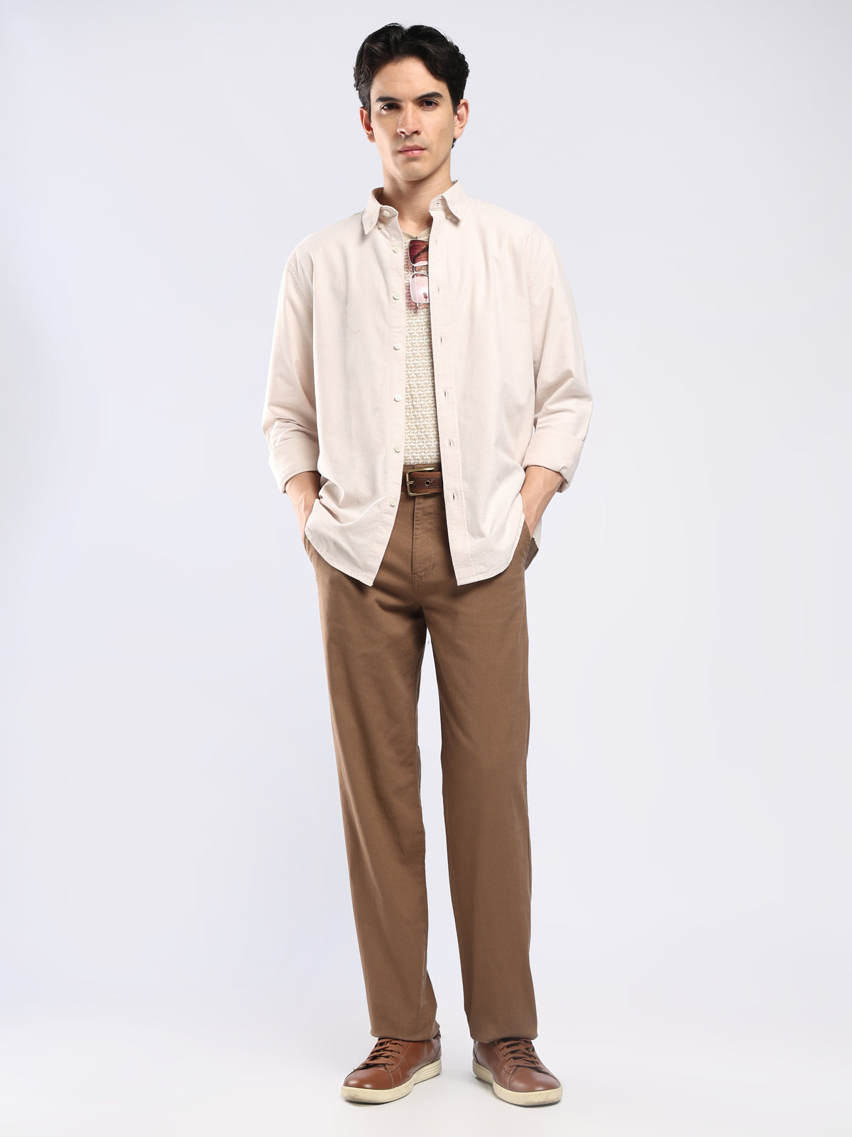 Cove -  Relaxed Fit Yarn Dyed Oxford Shirt  - Beige