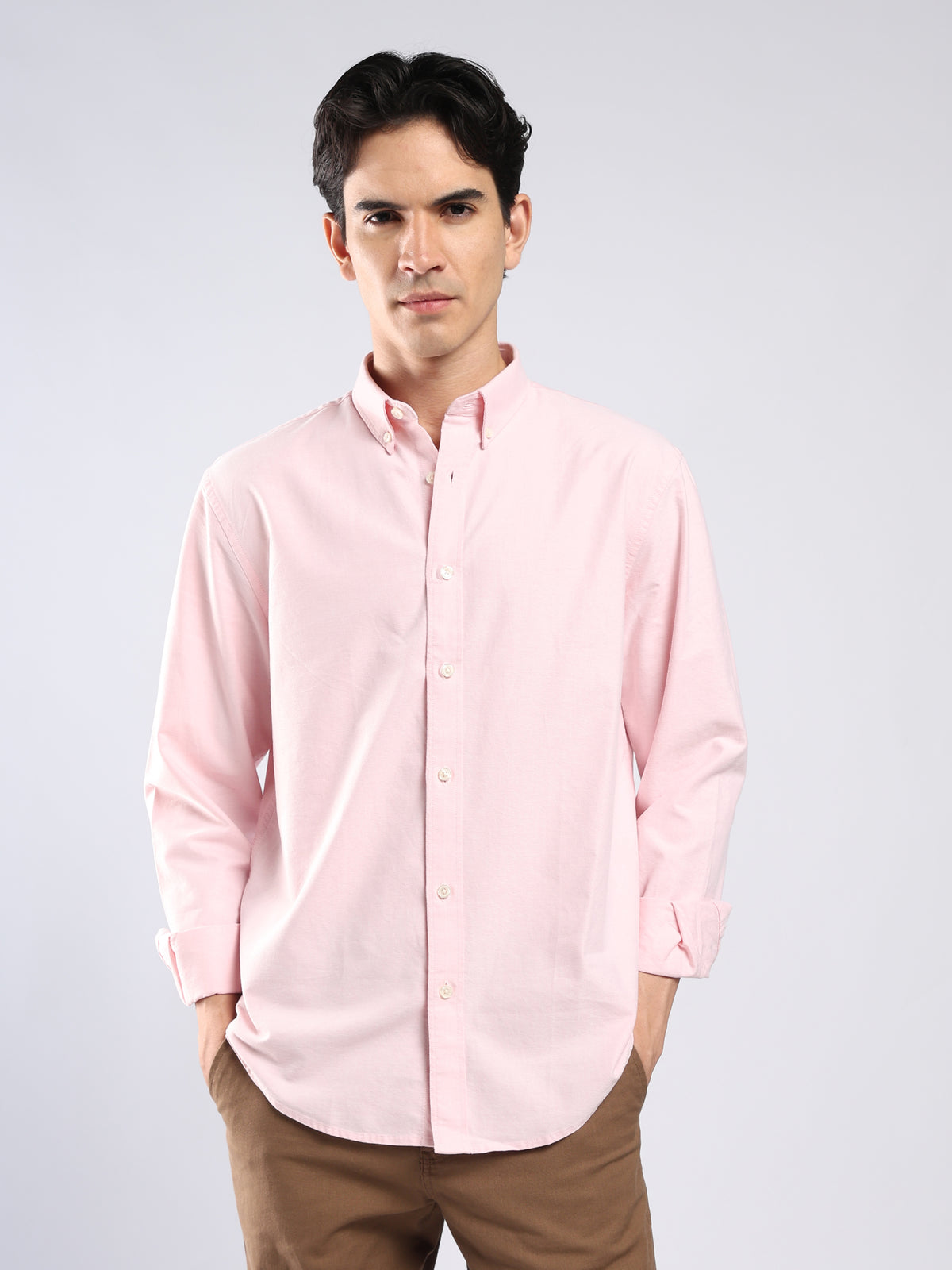 Cove -  Relaxed Fit Yarn Dyed Oxford Shirt  - Light Pink