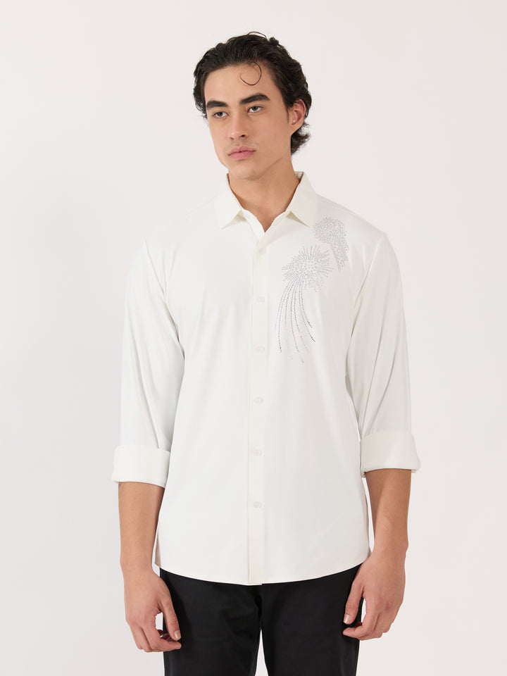 men's  shirt -celestial spark Embellished with stone- white