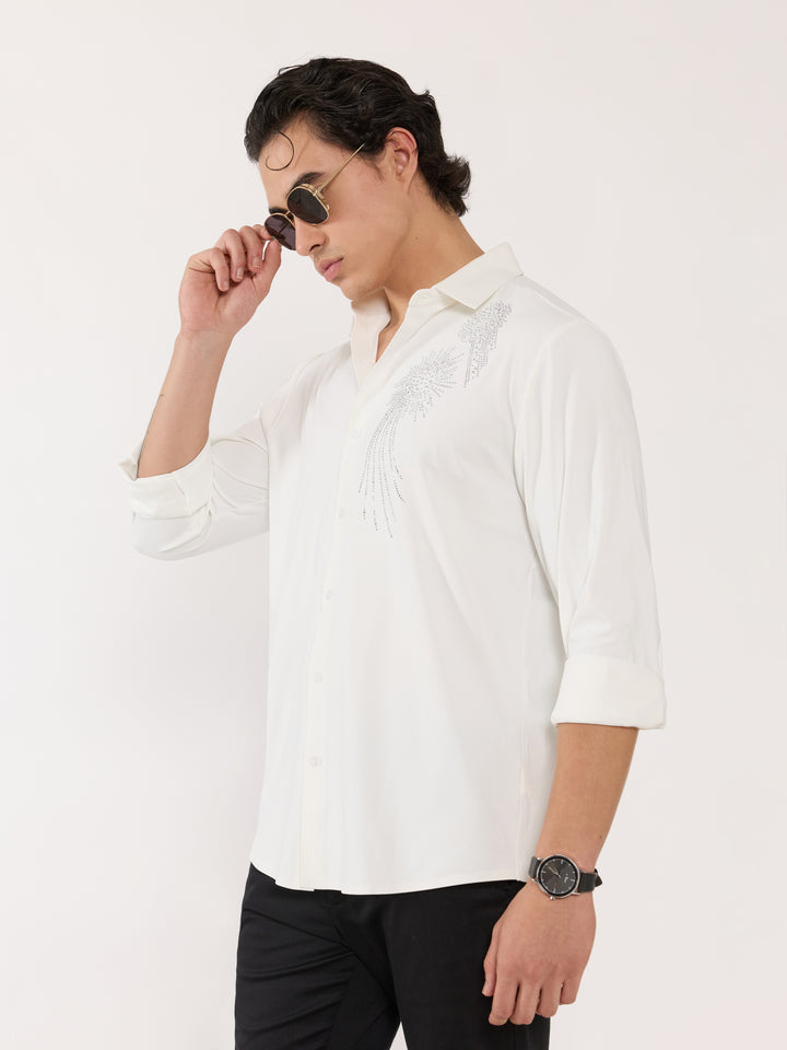 men's  shirt -celestial spark Embellished with stone- white