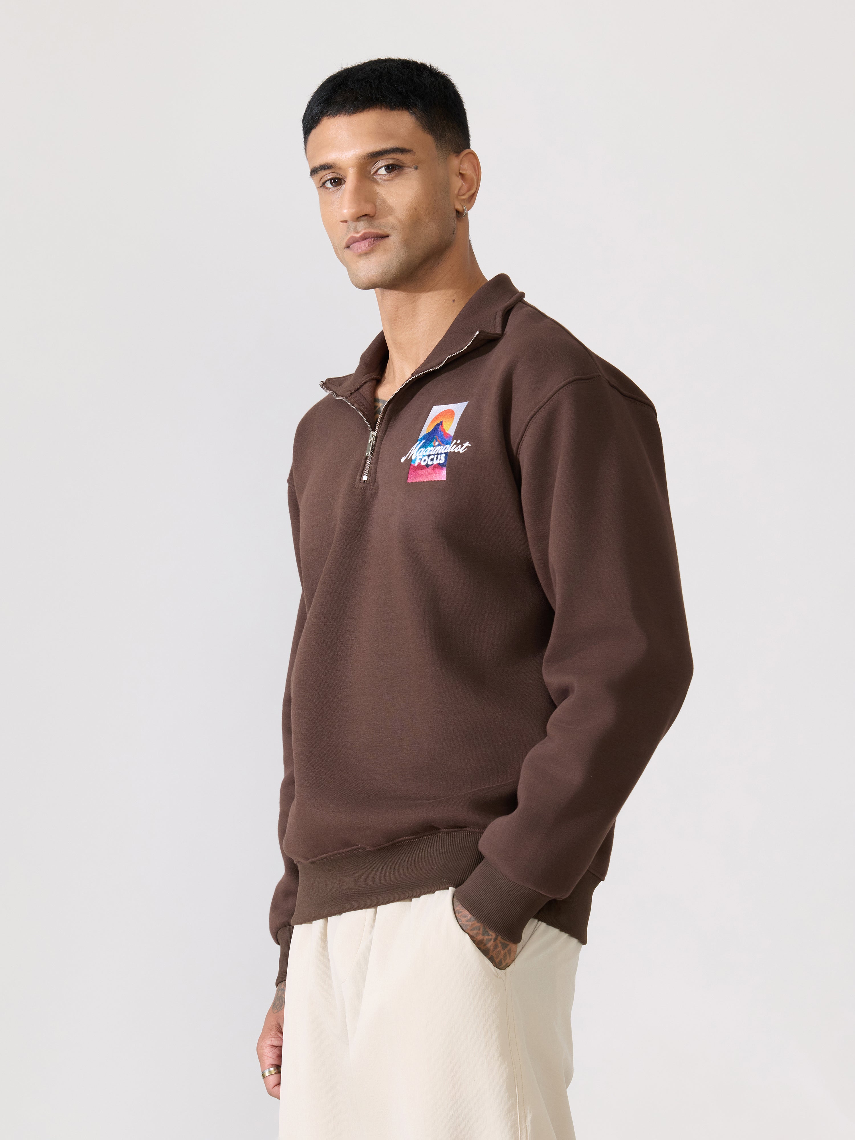 Zelios - Dark Brown Adventure Graphic Half-Zip Sweatshirt – Espanshe
