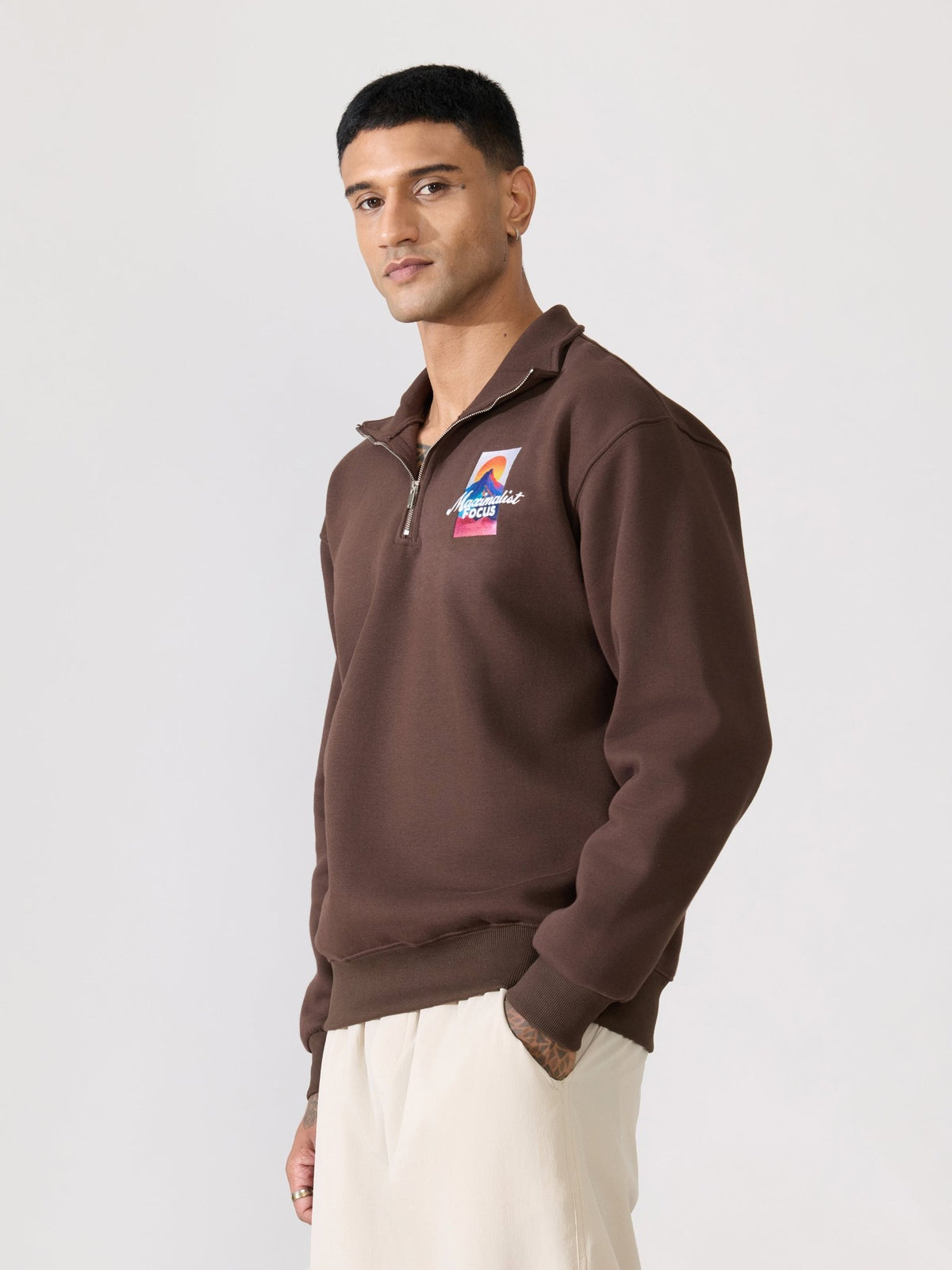 Zelios - Dark Brown Adventure Graphic Half-Zip Sweatshirt - Espanshe