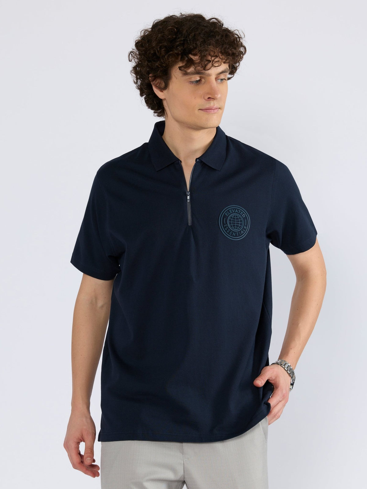 Yelitude - Solid Zipper Polo T-shirt - Navy Blue - Espanshe