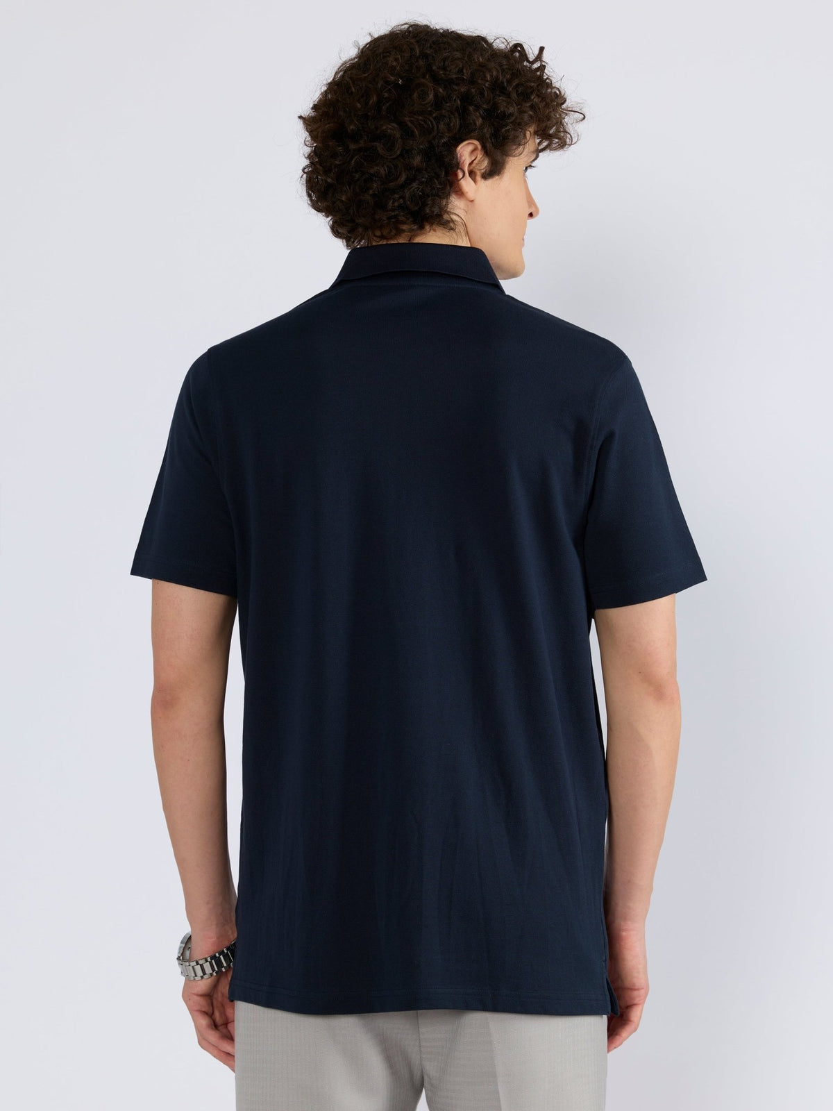 Yelitude - Solid Zipper Polo T-shirt - Navy Blue - Espanshe