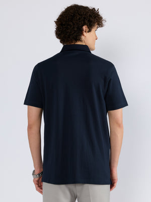Men's Solid Zipper Polo T-shirt in navy blue