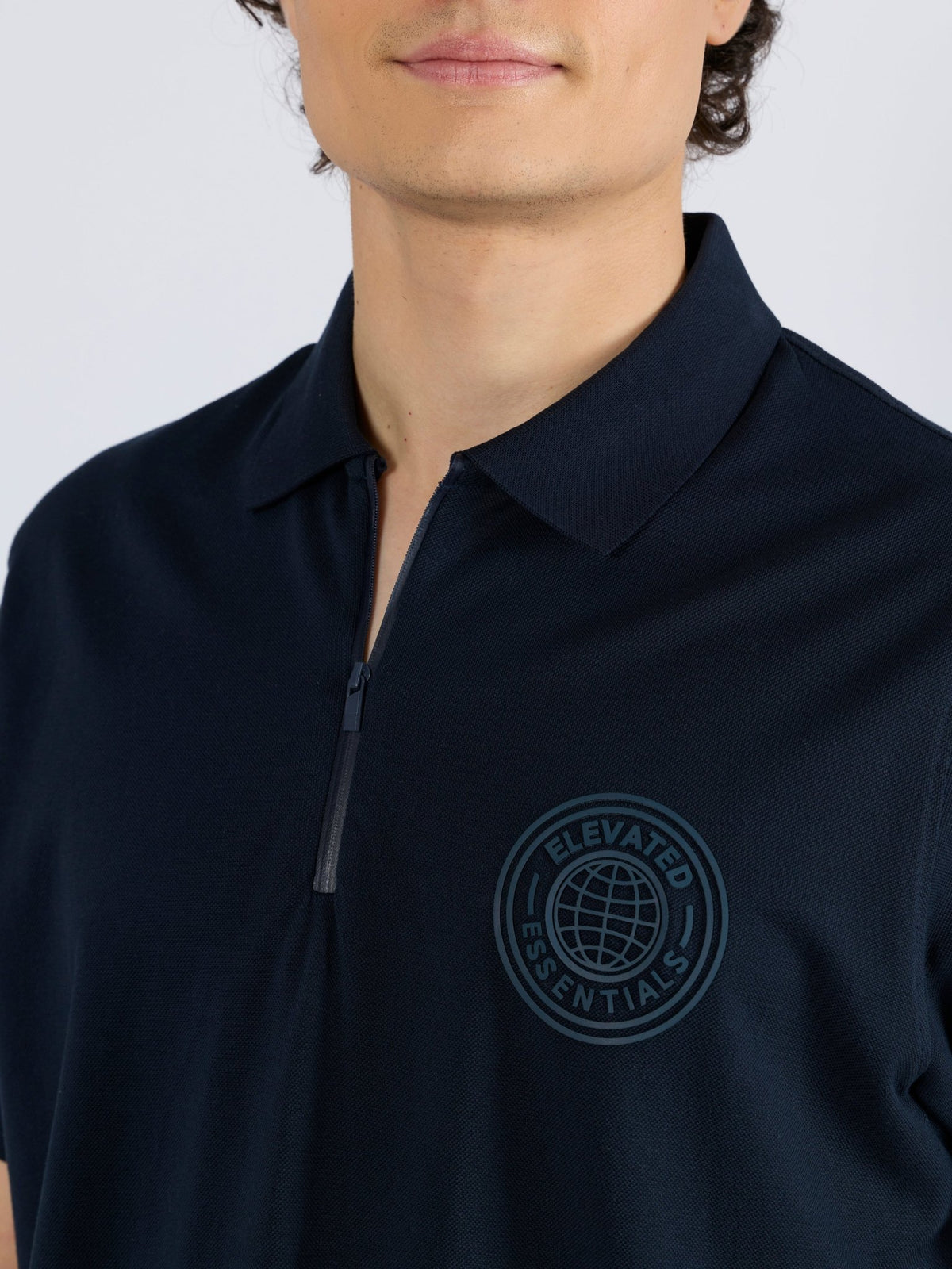 Yelitude - Solid Zipper Polo T-shirt - Navy Blue - Espanshe